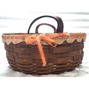 Large Round Longaberger Basket 10.5" x 4" Leather Handles 1984 FLAW SEE PHOTOS